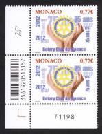 Monaco 2012 - Yv N° 2831 ** - 75 Ans Du Rotary Club - Unused Stamps