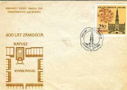 Poland-First Day Cover FDC- "Map And Old Town Hall(1591)Zamosc" Issue [Zamosc 3.4.1980] - FDC