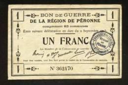 MONNAIE BILLET BON COMMUNAL CARTON 1 FRANC BON DE GUERRE PERONNE SOMME 80200 RO Et VO 5 SIGNATURES N°362470 - 2 SCANS - Bons & Nécessité