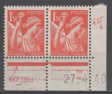 Type Iris  N° 435 (Variété, "J" Au Lieu De "U" Sur REPUBLIQUE)  Neuf ** Gomme D'Origine En Paire  TTB - Unused Stamps