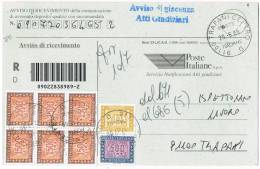 791-Italia Storia Postale- Segnatasse X £. 9.600 Su  Avviso Di Ricevimento Notificazioni Atti Giudiziari -Raccomandata - - Impuestos