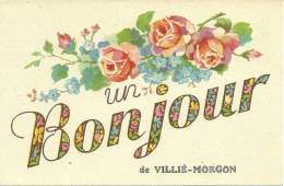 69 CPA Villie Morgon Un Bonjour Rose Une Pensée Pensées Fleurs 2 Cartes - Villie Morgon