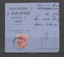 COB 38 Sur Morceau De Reçu Librairie Vuylsteke à Gand - 1883 Leopold II