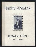 2ENG92 - TURCHIA 1940, Il Foglietto Ataturk N. 1 SENZA Gomma. - Blocks & Sheetlets