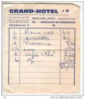 Marcillat En Combraille - Facture GRAND HOTEL - Bachelard Propriétaire - Sports & Tourism