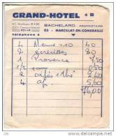 Marcillat En Combraille - Facture GRAND HOTEL - Bachelard Propriétaire - Sports & Tourisme