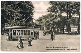 AK Duisburg 1907, Duisburger Wald Restaurant Monning, Straßenbahn Tram, Nordrhein-Westfalen - Duisburg