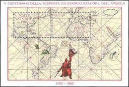 VATICANO VATICAN VATIKAN 1992 SCOPERTA E EVANGELIZZAZIONE DELL' AMERICA DISCOVERY BLOCCO FOGLIETTO BLOCK SHEET MNH - Blocks & Kleinbögen