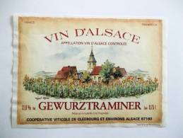 ETIQUETTE ANCIENNE VIN D ALSACE GEWURZTRAMINER CLEEBOURG EGLISE VILLAGE ALCOOL - Gewurztraminer