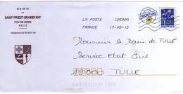 Entier Postal Repiqué Puy De Dôme Saint Priest Bramefant Blason épée - Prêts-à-poster:private Overprinting
