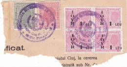 REVENUE,FISCAUX, STAMPS ,IOVR OVERPRINT FRAGMENT ,VERY RARE COMBINATION!,Romania. - Fiscales