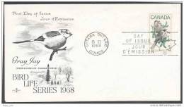 Canada  Bird  Life Series FDC Rose Craft 1968 Sc. # 478 Ouiseau Gray Jay Perisoreus Canadensis First Day Of Issue - 1961-1970