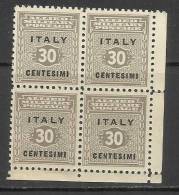 OCCUPAZIONE ANGLO-AMERICANA SICILIA 1943 CENT. 30 MNH QUARTINA - Anglo-american Occ.: Sicily