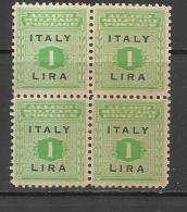 OCCUPAZIONE ANGLO-AMERICANA SICILIA 1943 L. 1 MNH QUARTINA - Anglo-american Occ.: Sicily