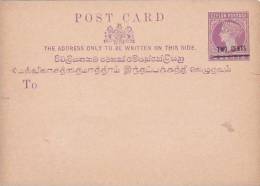 Ceylon Queen Victoria  Two Cents On 5 Cents Unused  Post Card - Ceylon (...-1947)