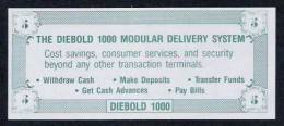 Test Note "DIEBOLD-1000, USA" Testnote, 5 Units, Beids. Druck, Specimen, RRRRR, UNC, Grün - Other & Unclassified