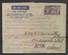 INDIA  1950 - 6A Rate  Formula Aerograame To Malaya #  44203   Indien Inde - Aerograms
