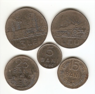 5 COINS ROMANIA:5 BANI 1966;15 BANI 1966;25 BANI 1966; 1 LEU 1966:3 LEI 1966 - Rumania