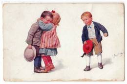 ILLUSTRATORS KARL FEIERTAG HUGS AND JEALOUSY B.K.W.I. Nr. 976-1 PARTLY DAMAGED OLD POSTCARD - Feiertag, Karl