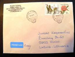 Cover Sent From Czech Rep. To Lithuania, St.vaclaw , Horse Rider, Rose - Lettres & Documents