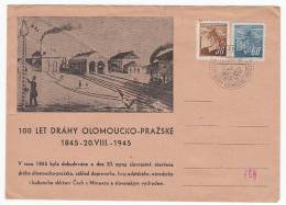 CZECHOSLOVAKIA - 100 Let Drahy Olomoucko - Pražške, Railway, Year 20.8.1945. Commemorative Seal, Advertising - Covers & Documents