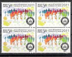 INDIA, 2011, Census Of India 2011, Block Of 4,  MNH, (**) - Neufs