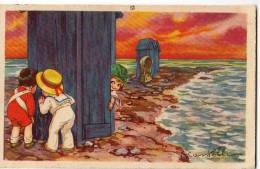 ILLUSTRATORI : CASTELLI ,RAGAZZI E RAGAZZE IN SPIAGGIA ,Nr. 2354 CARTOLINA 1925 - Castelli