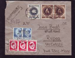 REGISTRED COVER,INFLATION,VERY RARE COMBINATION OF STAMPS,8 STAMPS ON COVER,1946,ROMANIA - Briefe U. Dokumente