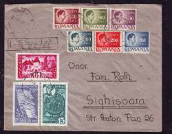 REGISTRED COVER,INFLATION,VERY RARE COMBINATION OF STAMPS,13 STAMPS ON COVER,1947,ROMANIA - Lettres & Documents