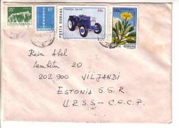 GOOD ROMANIA Postal Cover To ESTONIA 1986 - Good Stamped: Flower ; Tractor - Briefe U. Dokumente