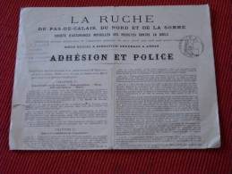 1902 : Police D'Assurances De La Ruche Du Pas De Calais, Du Nord Et De La Somme - Bank & Versicherung