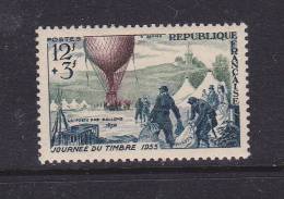 FRANCE N°1018 12F + 3F BLEU OLIVE ET BRUN ROUGE JOURNEE DU TIMBRE 1955 BALLON AVEC  LISERE BLEU A GAUCHE** - Nuevos