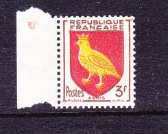 FRANCE 1004 3F BRUN ROUGE ET JAUNE BLASON D'AUNIS COULEUR ROUGE DEPASSANT DU CADRE** - Unused Stamps