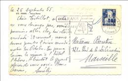 TIMBRE D´ALGÉRIE OBL ORLÉANS GARE 1955. RARE UTILISATION SUR LE CONTINENT - Cartas & Documentos
