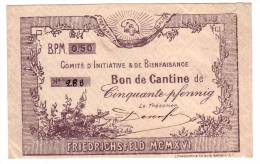 1916 //  P.O.W. FRIEDRICHSFELD // COMITE D'INITIATIVE & DE BIENFAISANCE  // 50 Pfenning - Buoni & Necessità