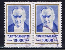 TR Türkei 1992 Mi 2951 Atatürk (Paar) - Gebruikt