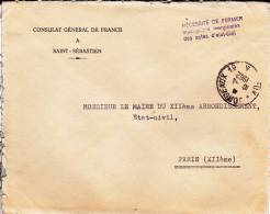 ESPAGNE - 1962 - ENVELOPPE Du CONSULAT De FRANCE à SAN SEBASTIAN - Machines à Affranchir (EMA)