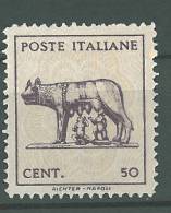 Fra369 Lupa Capitolina, N.515A, 1944, Luogotenenza, 50 Cent Lilla E Grigio Lilla, Senza Filigrana, Senza Gomma - Ungebraucht