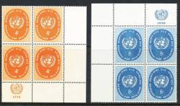 UN New York 1958 Michel 70-71, 2 Blocks Of 4, Lable Corner Blocks, MNH** - Hojas Y Bloques