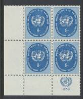 UN New York 1958 Michel 71, Block Of 4, Lable Corner Block, MNH** - Blocks & Sheetlets