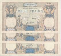 - BILLETS - FRANCE - SUITE DE TROIS BILLETS - 1000 F - 21- 09 -1939 - N°F 7691 - 902-903-904 - - 1 000 F 1927-1940 ''Cérès Et Mercure''