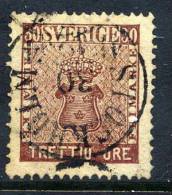 SWEDEN 1858 30 öre Chocolate , Fine Used.   Michel 11b. - Used Stamps