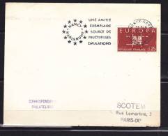 FRANCE LETTRE AVEC TIMBRE EUROPA OBL DE 1964 OBLIERE DE NANCY  AVEC FLAMME A DESTINATION DE PARIS - Cartas & Documentos