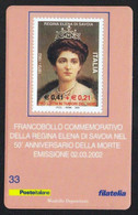 CG 2002 Tessera Filatelica Regina Elena Di Savoia - Philatelic Cards