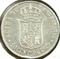 SPAIN 40 CENTIMOS CROWN SHIELD FRONT QUEEN ISABEL BACK 1864 VF AG SILVER KM(?) READ DESCRIPTION CAREFULLY!!! - Other & Unclassified
