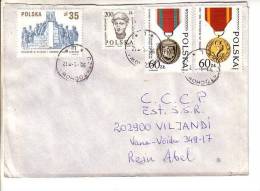 GOOD POLAND Postal Cover To ESTONIA 1990 - Good Stamped: Monument ; Medals - Covers & Documents