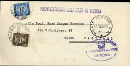 STORIA POSTALE SEGNATASSE 10 + 40 LIRE 1968 VERONA X CAGLIARI - Postage Due