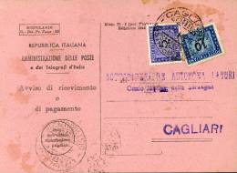 STORIA POSTALE SEGNATASSE RUOTA I 10+5 LIRE 1948 CAGLIARI GENIO MILITARE - Portomarken