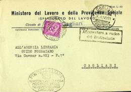 STORIA POSTALE SEGNATASSE RUOTA I 20 LIRE ISOLATO 1949 CAGLIARI - Impuestos