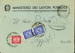 STORIA POSTALE SEGNATASSE RUOTA I 3 + 2 X 6 LIRE 1949 ROMA X FOGGIA - Postage Due